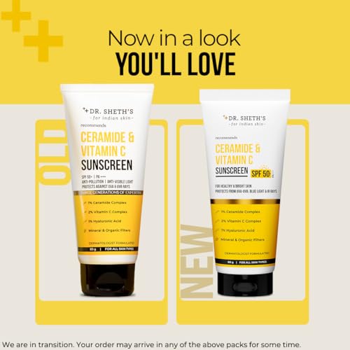 Dr. Sheth's ceramide vitamin C sunscreen label SPF50 PA+++