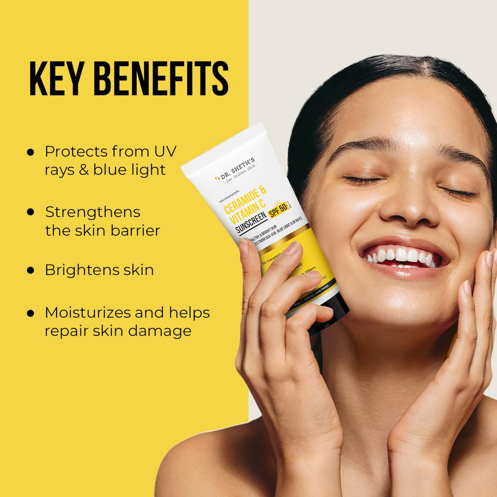 Dr. Sheth's ceramide vitamin C sunscreen on hand during morning routine