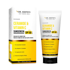 Dr. Sheth's ceramide vitamin C sunscreen bottle close-up for daily protection