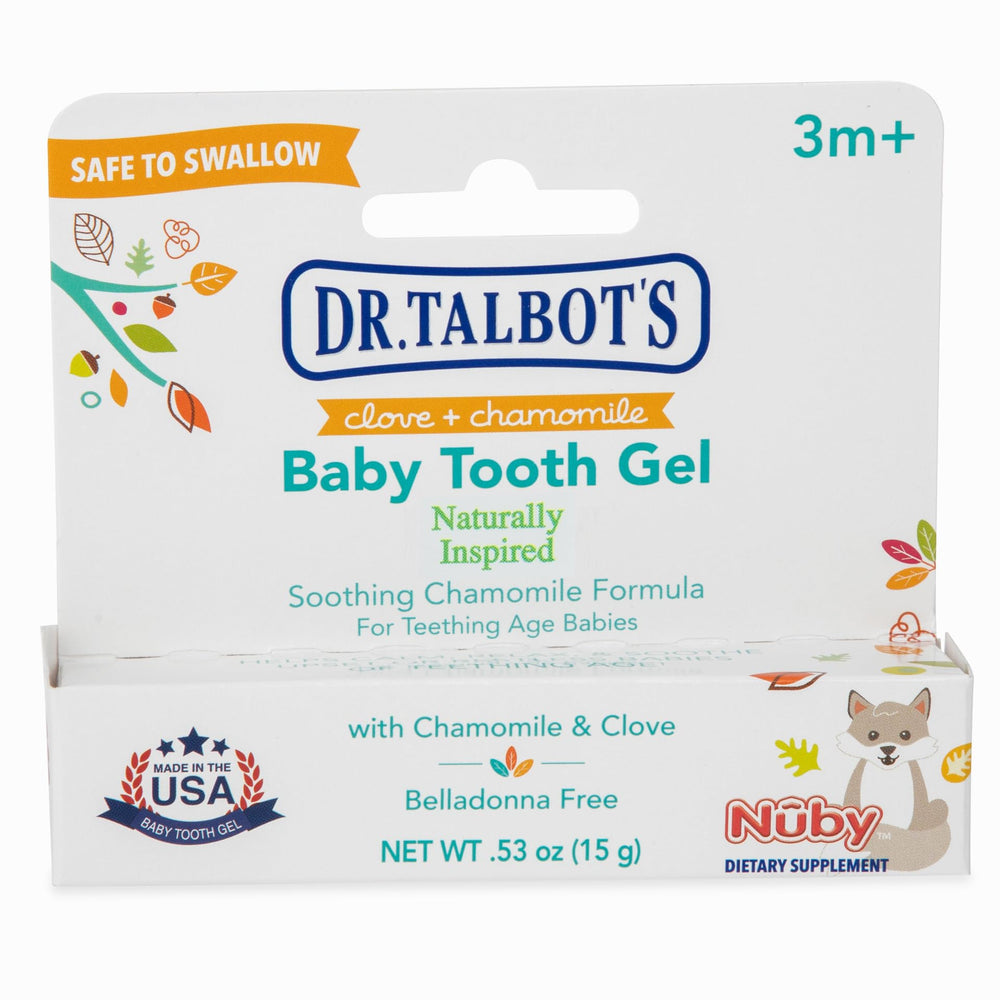 Dr. Talbot's Baby Tooth Gel comes in 0.53 oz bottles for portable relief.