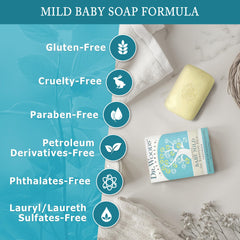 Dr. Woods Unscented Baby Mild Bar Soap includes jojoba oil for balanced skin moisture