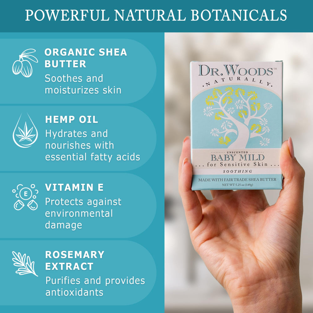 Dr. Woods Unscented Baby Mild Bar Soap with organic shea butter for soft moisture