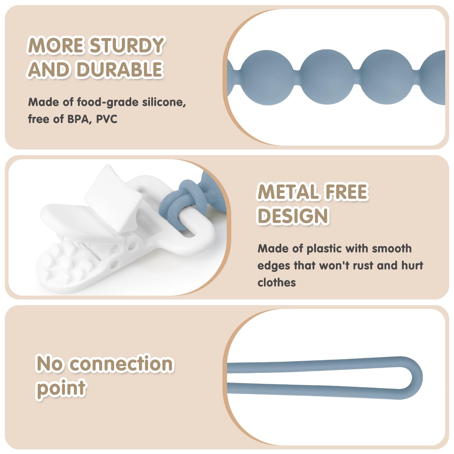 Draklary pacifier clips with soft silicone and vintage-inspired colors to support baby senses