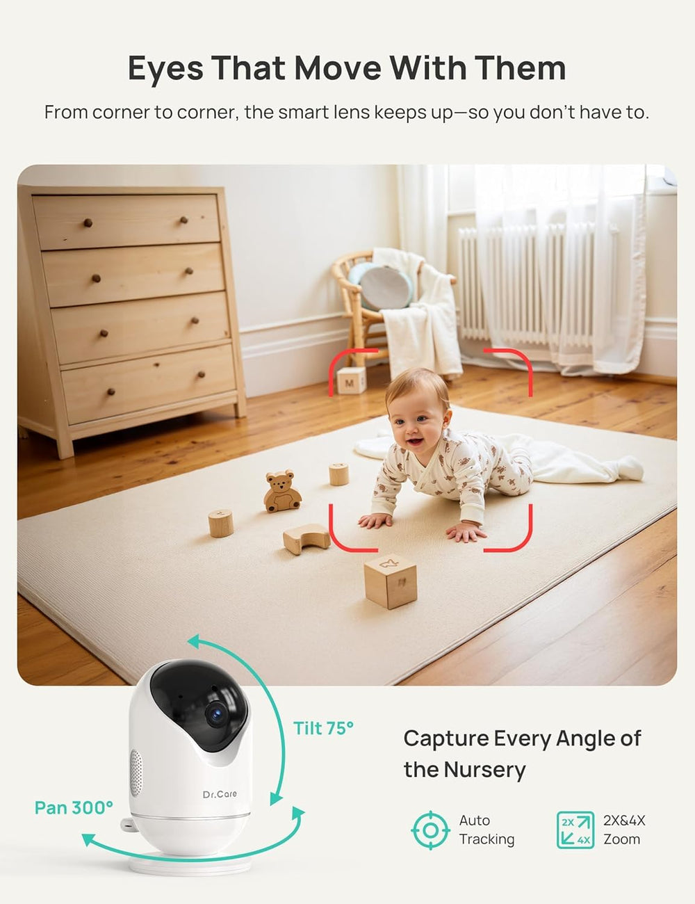Dr.Care VistaView cry and motion alerts keep caregivers informed.