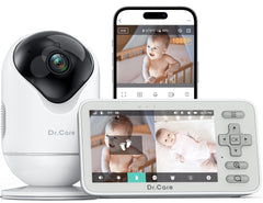 Dr.Care VistaView Lite monitor unit with split-screen view for day and night baby monitoring.