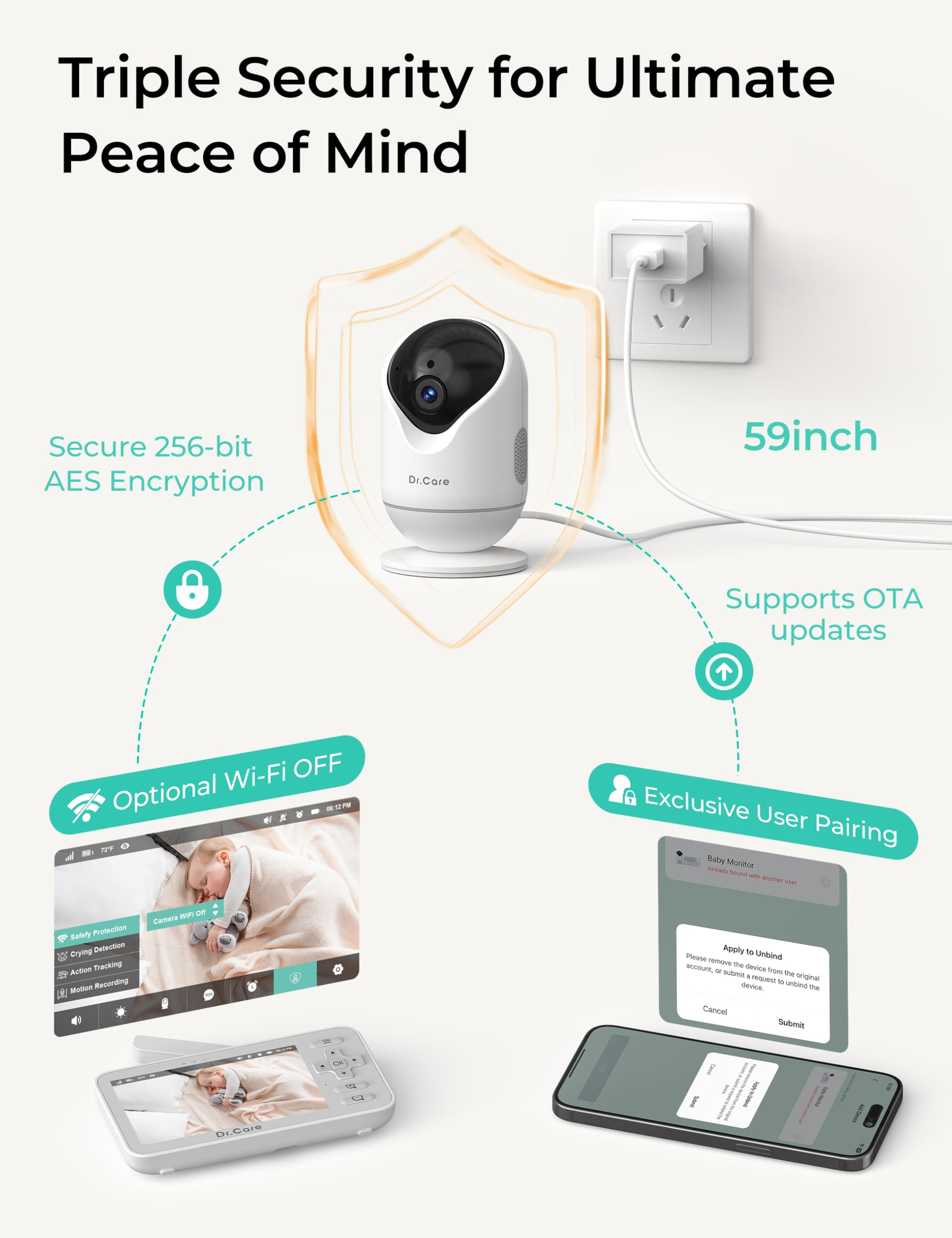 Dr.Care VistaView Lite motion alerts notify you of baby movements.