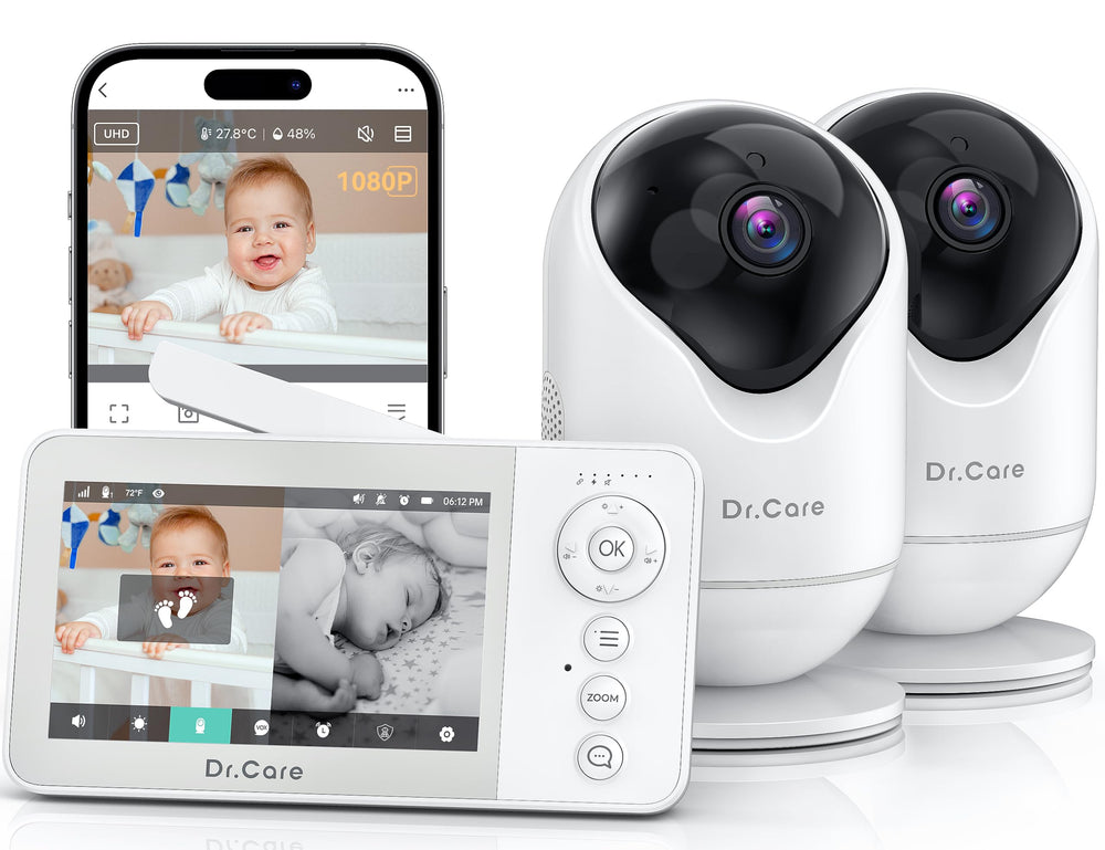 Dr.Care VistaView Lite RB monitor front view with dual cameras for multi-room monitoring