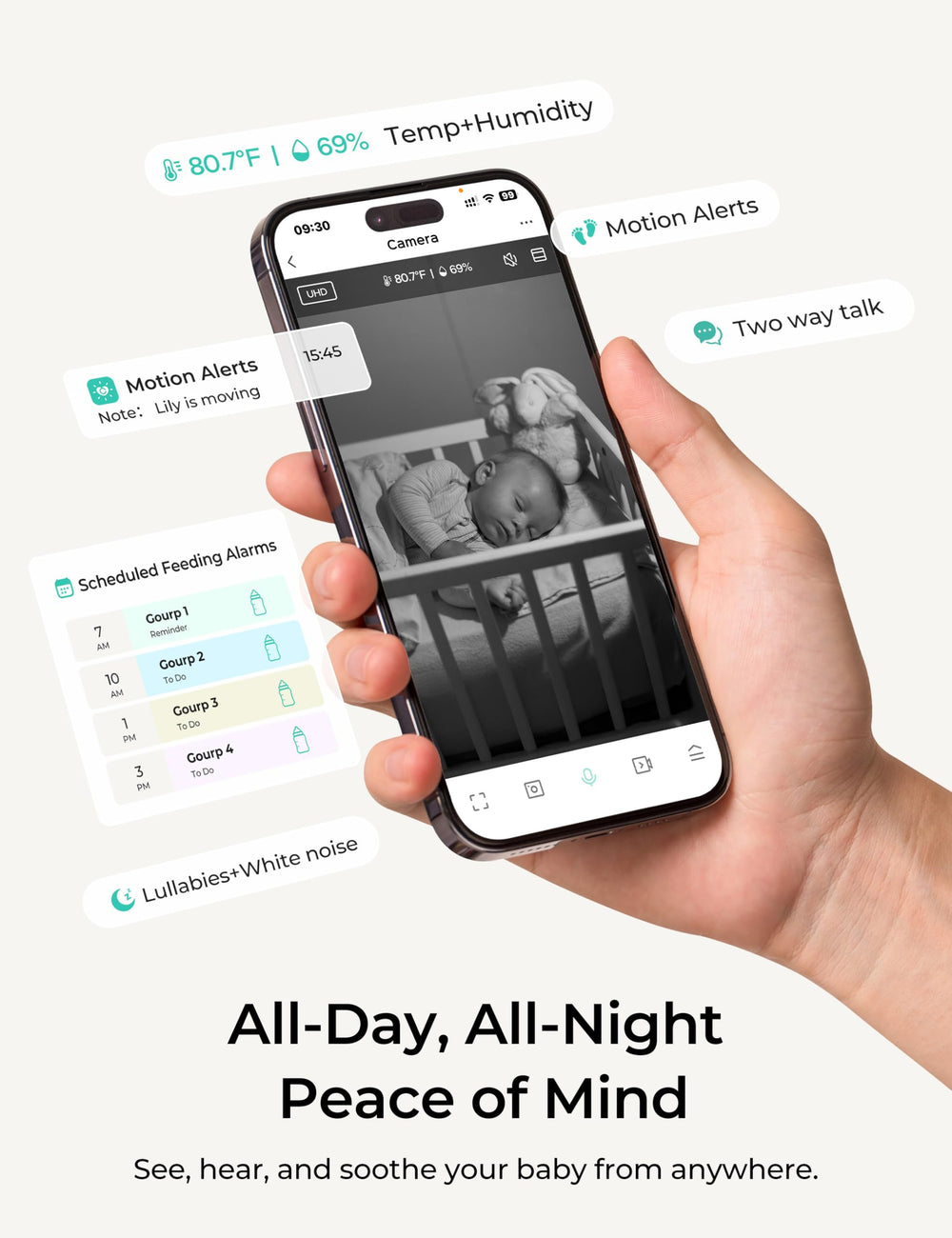 Dr.Care VistaView Lite remote app control allows checking baby from anywhere