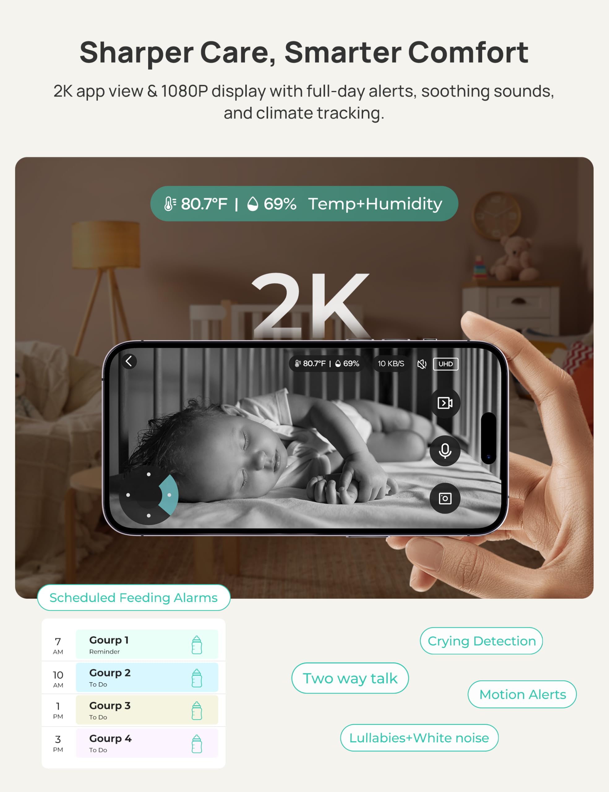 Dr.Care VistaView two-way talk lets you soothe baby remotely.