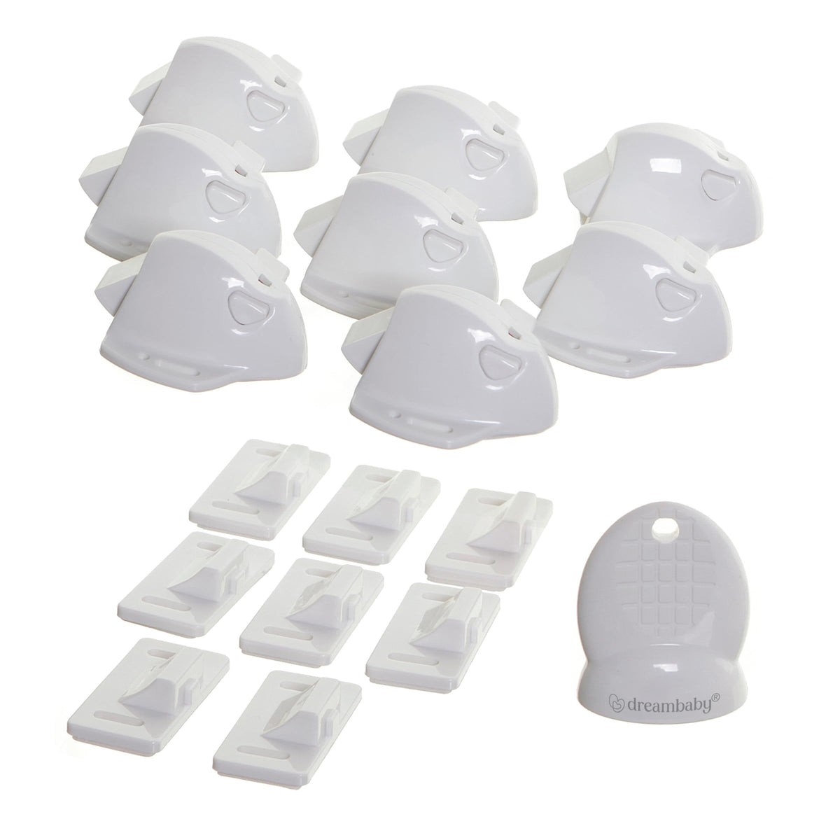 Dreambaby Adhesive Mag Locks on cabinet front view for hidden safety benefits