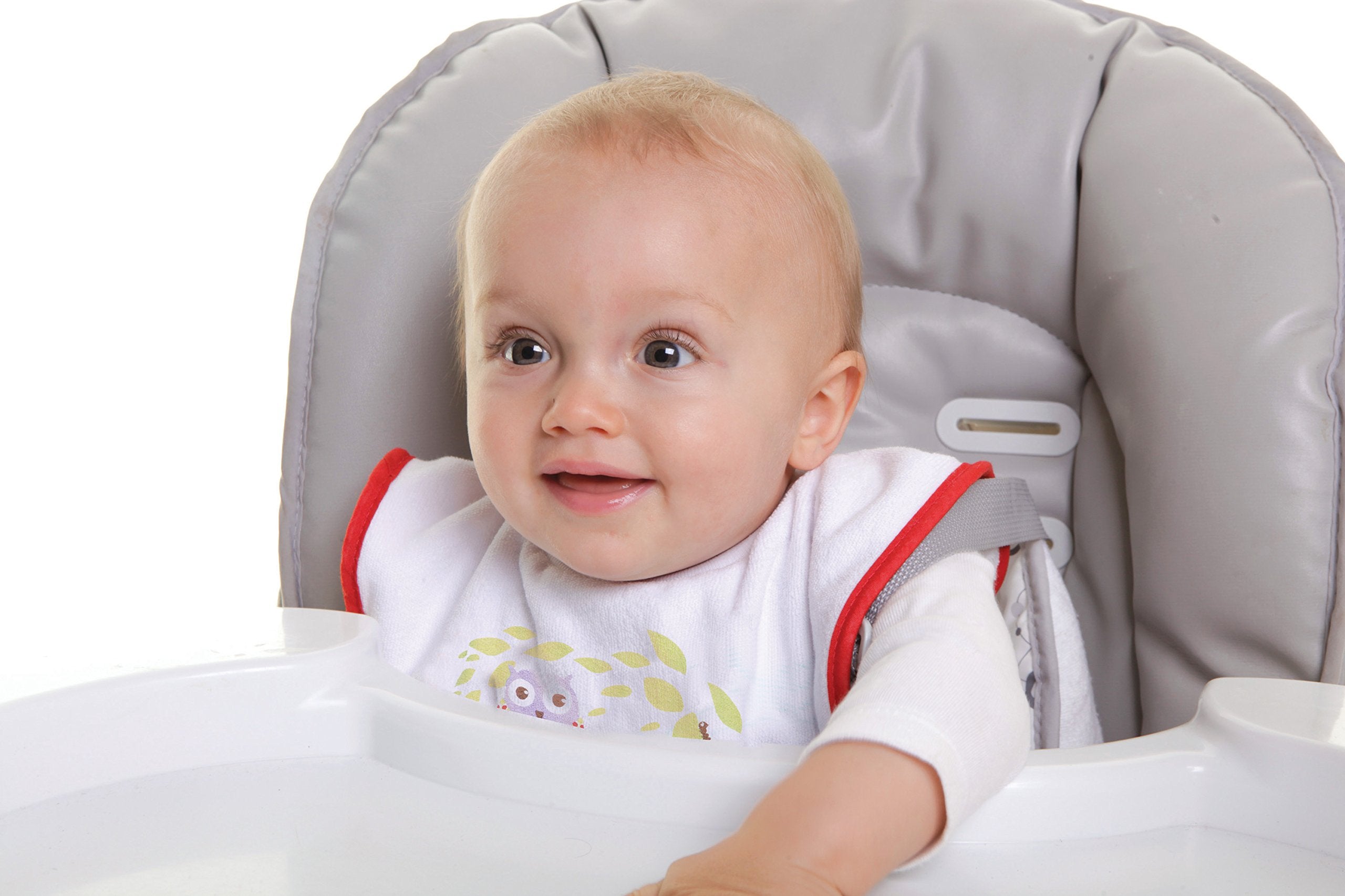 Dreambaby bibs for 6-36 months show teething and feeding versatility.