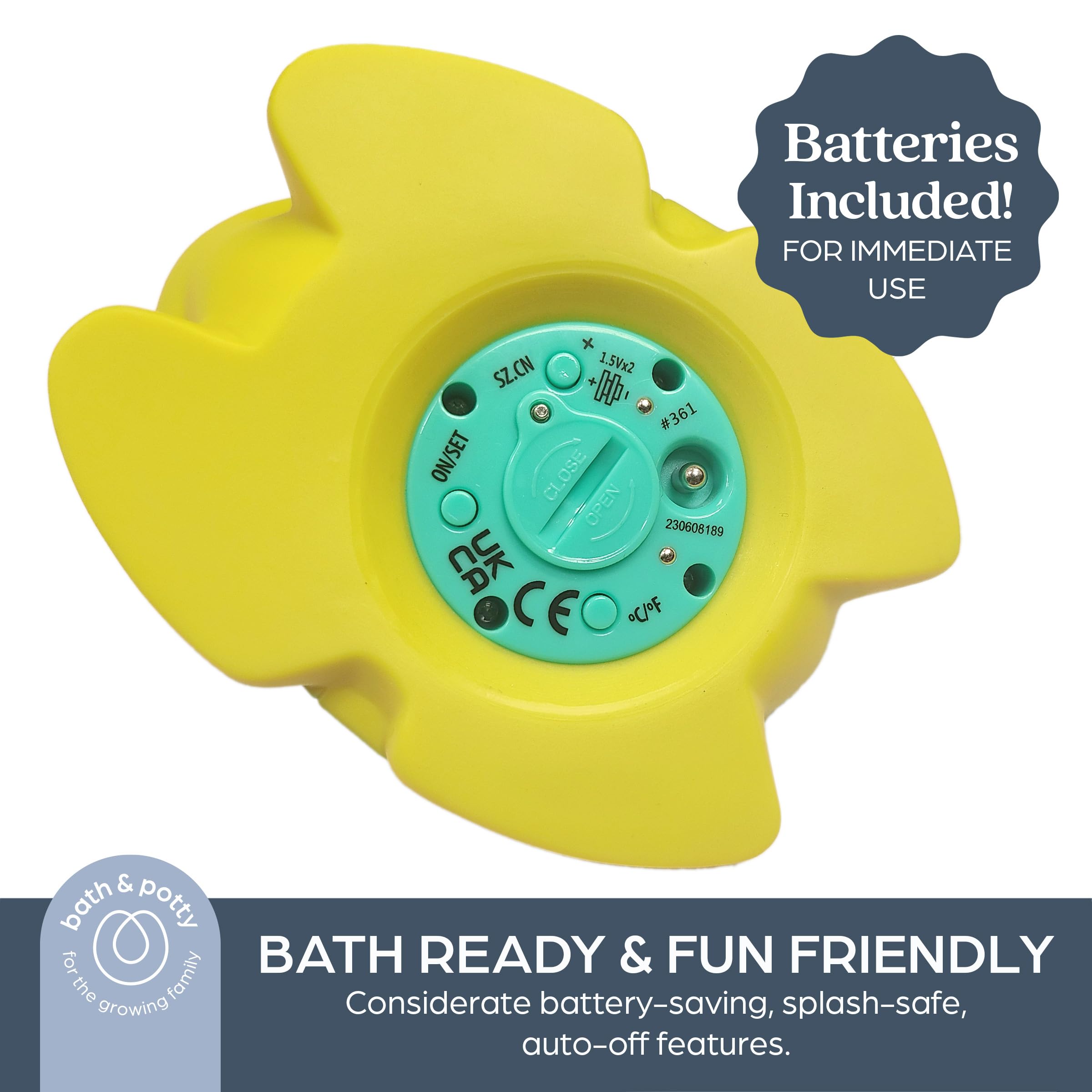 Dreambaby Celsius-Fahrenheit switch thermometer provides flexible readings for bath and room uses.