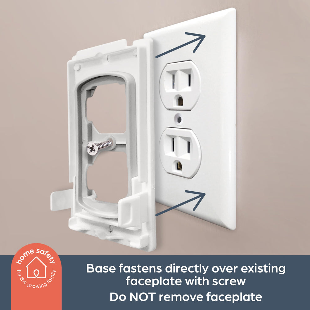 Dreambaby dual-fit-outlet-cover in-use design prevents unplugging with devices powered