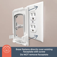 Dreambaby dual-fit-outlet-cover in-use design prevents unplugging with devices powered