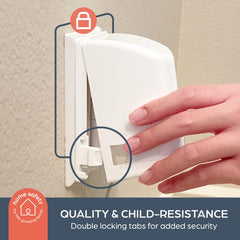 Dreambaby dual-fit-outlet-cover on decora outlet demonstrating universal fit