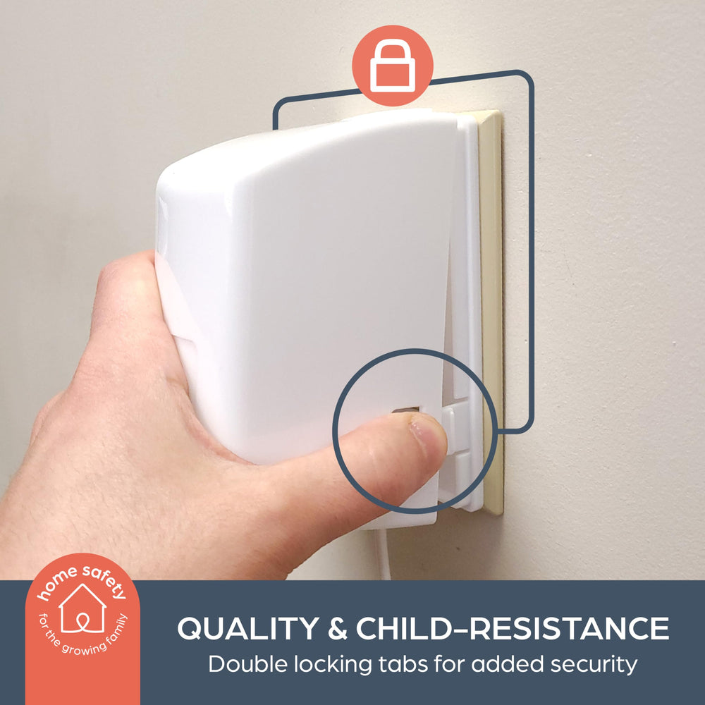 Dreambaby extra-large dual-fit outlet cover close-up design emphasizes oversized plugs compatibility.
