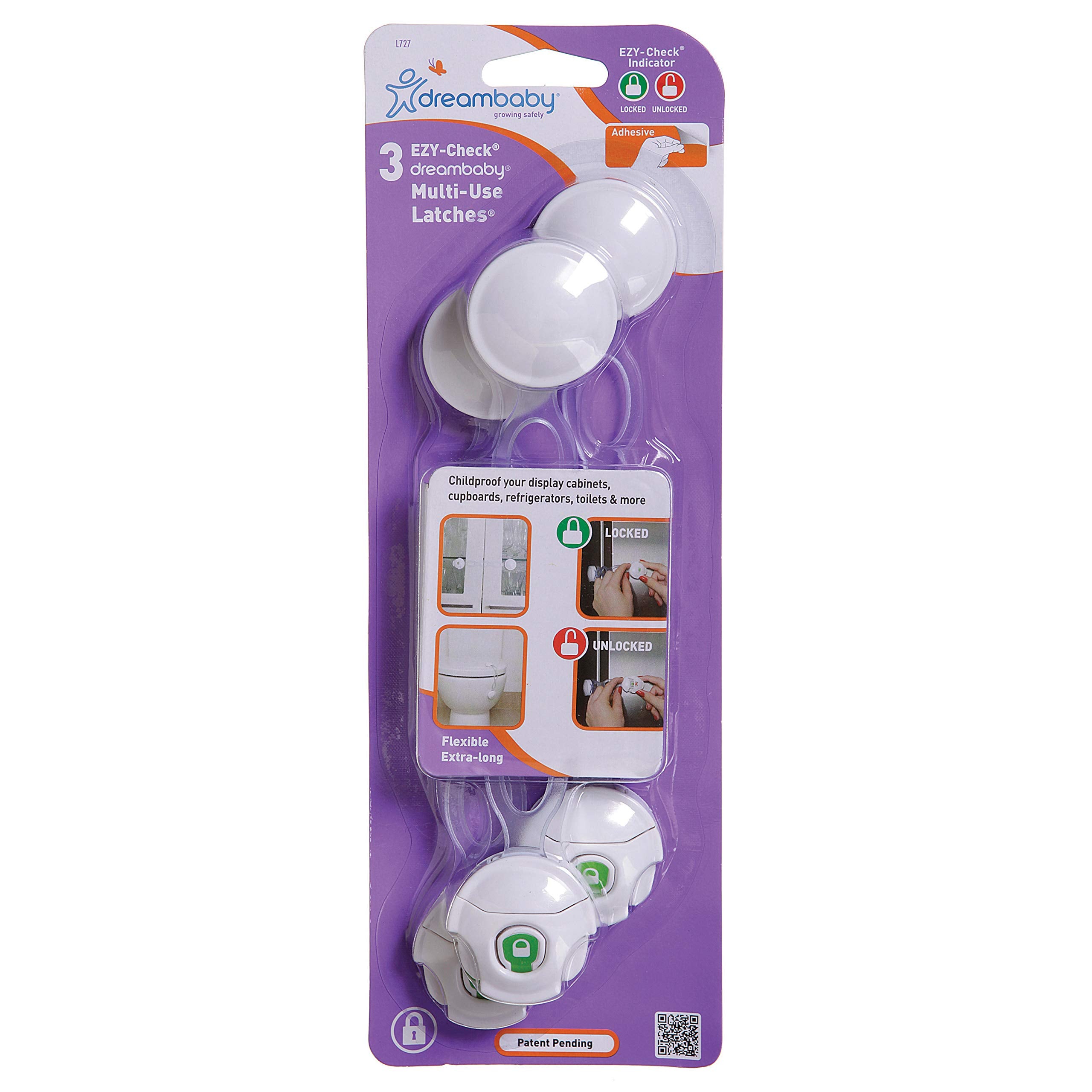 Dreambaby Ezy-Check latch demonstrates easy installation without tools.