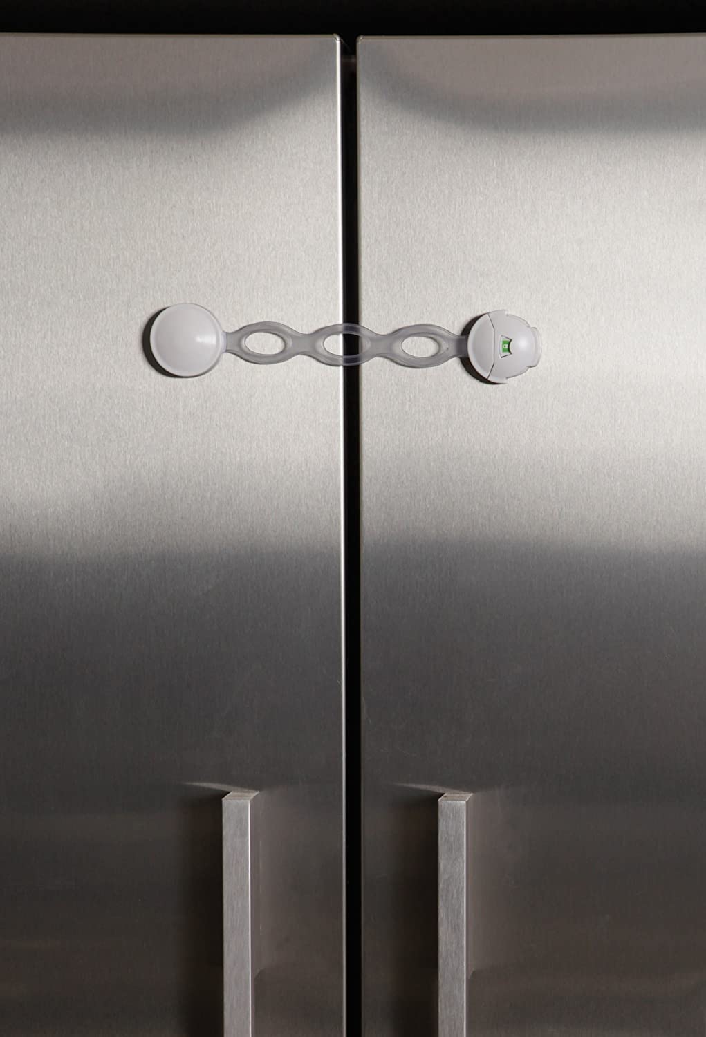 Dreambaby Ezy-Check latch near toilet area helps guard hazards.