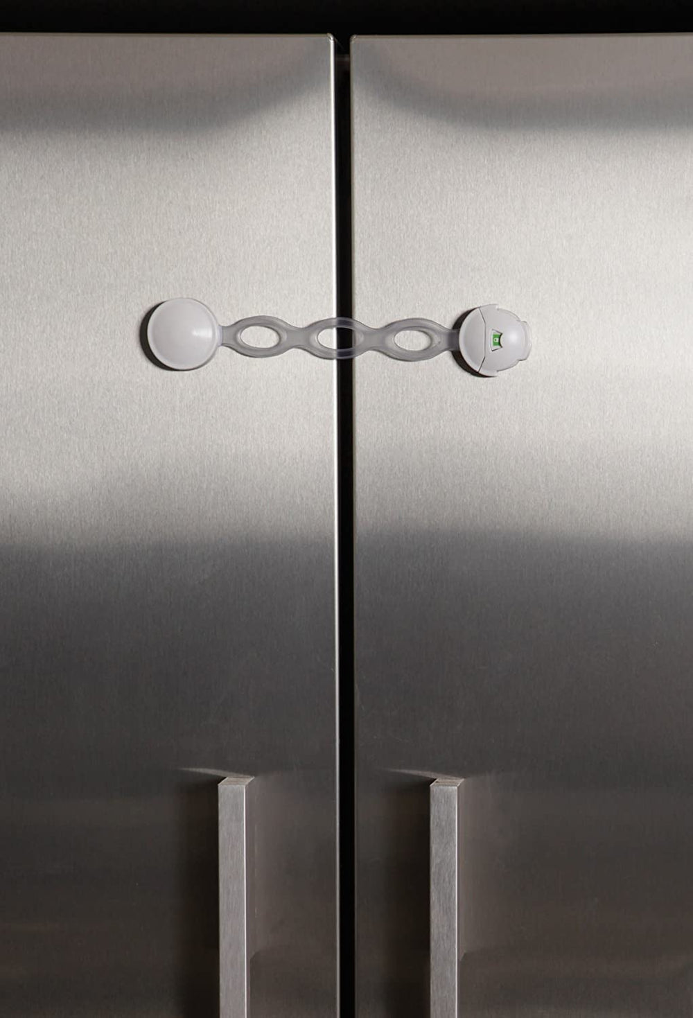 Dreambaby Ezy-Check latch near toilet area helps guard hazards.