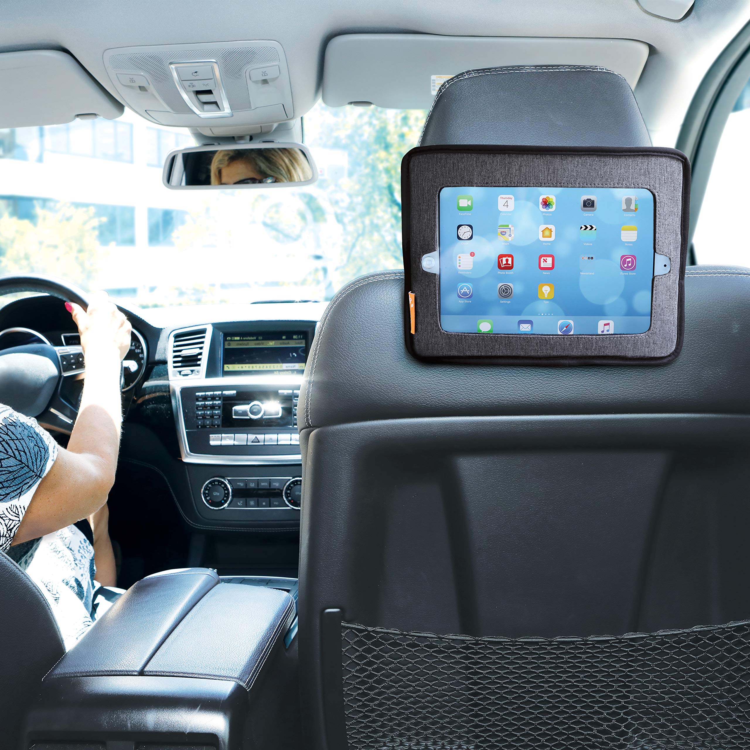 Dreambaby front seat headrest mount enables forward-facing configurations.