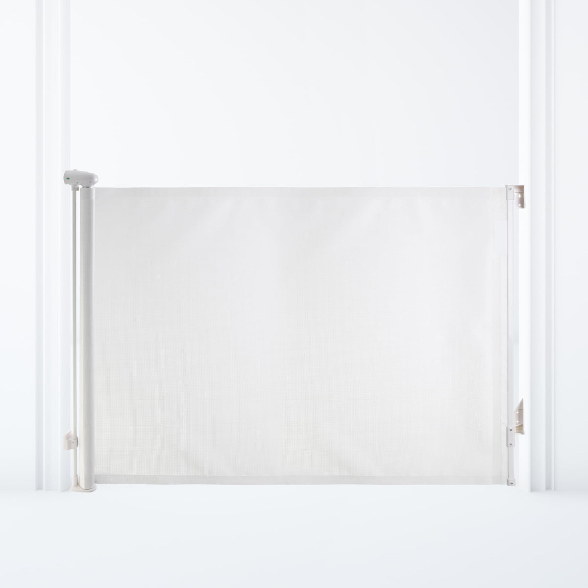 Dreambaby Glide N Hide 55-inch gate extended, securing wide stairways and hallways for safe open-plan spaces.