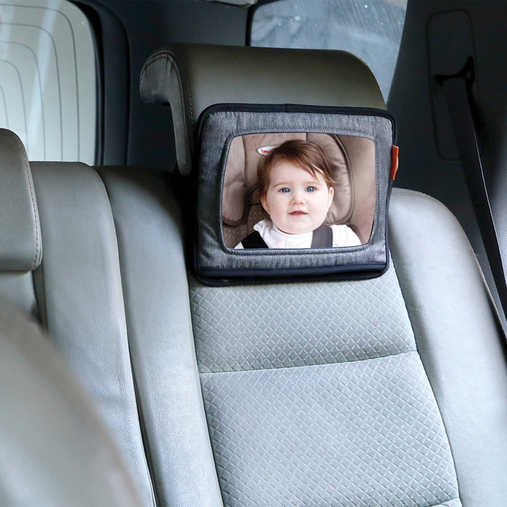 Dreambaby headrest strap attachment shows secure mounting for flexible seating.