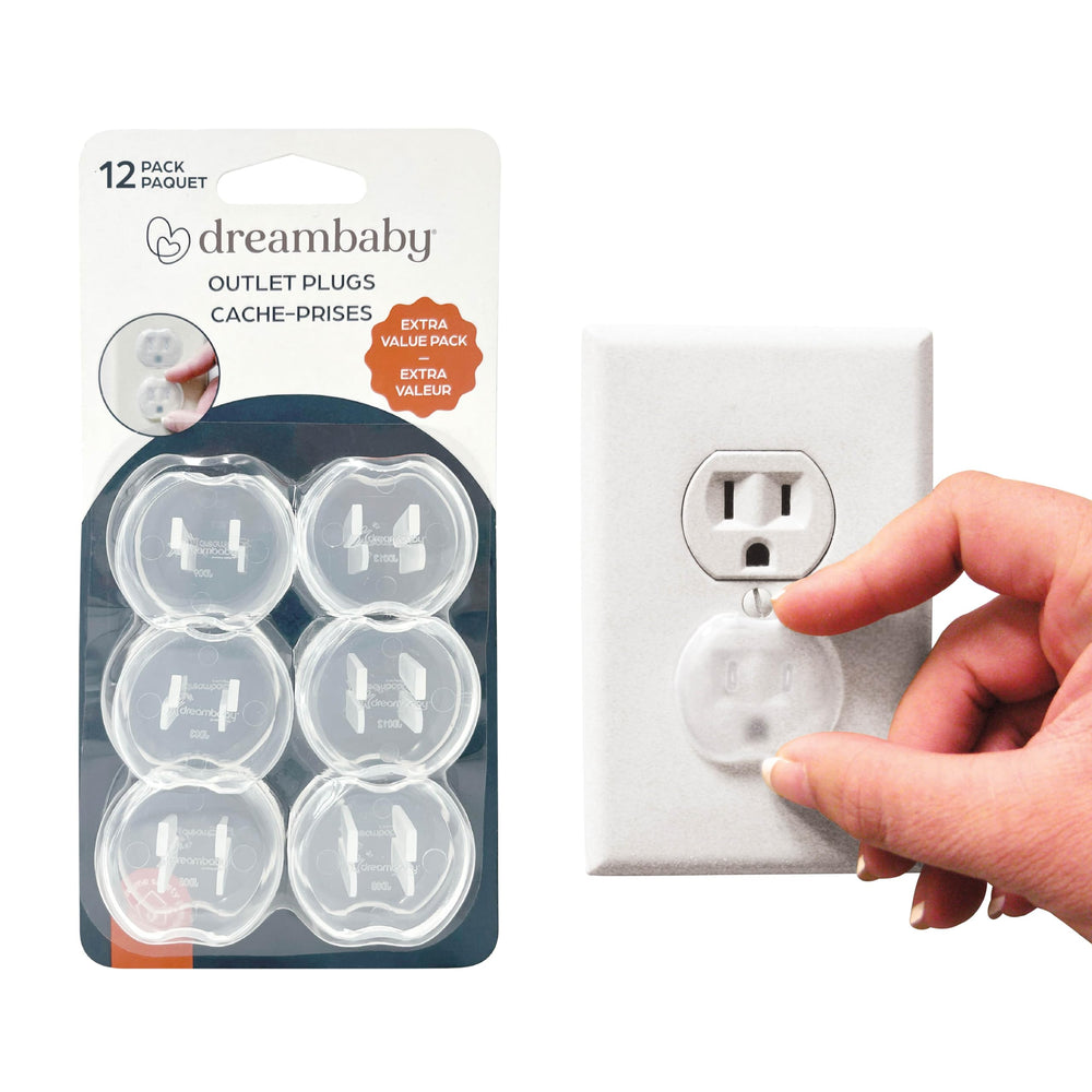Dreambaby outlet plug covers in use provide discreet childproofing for a safer outlet at home.