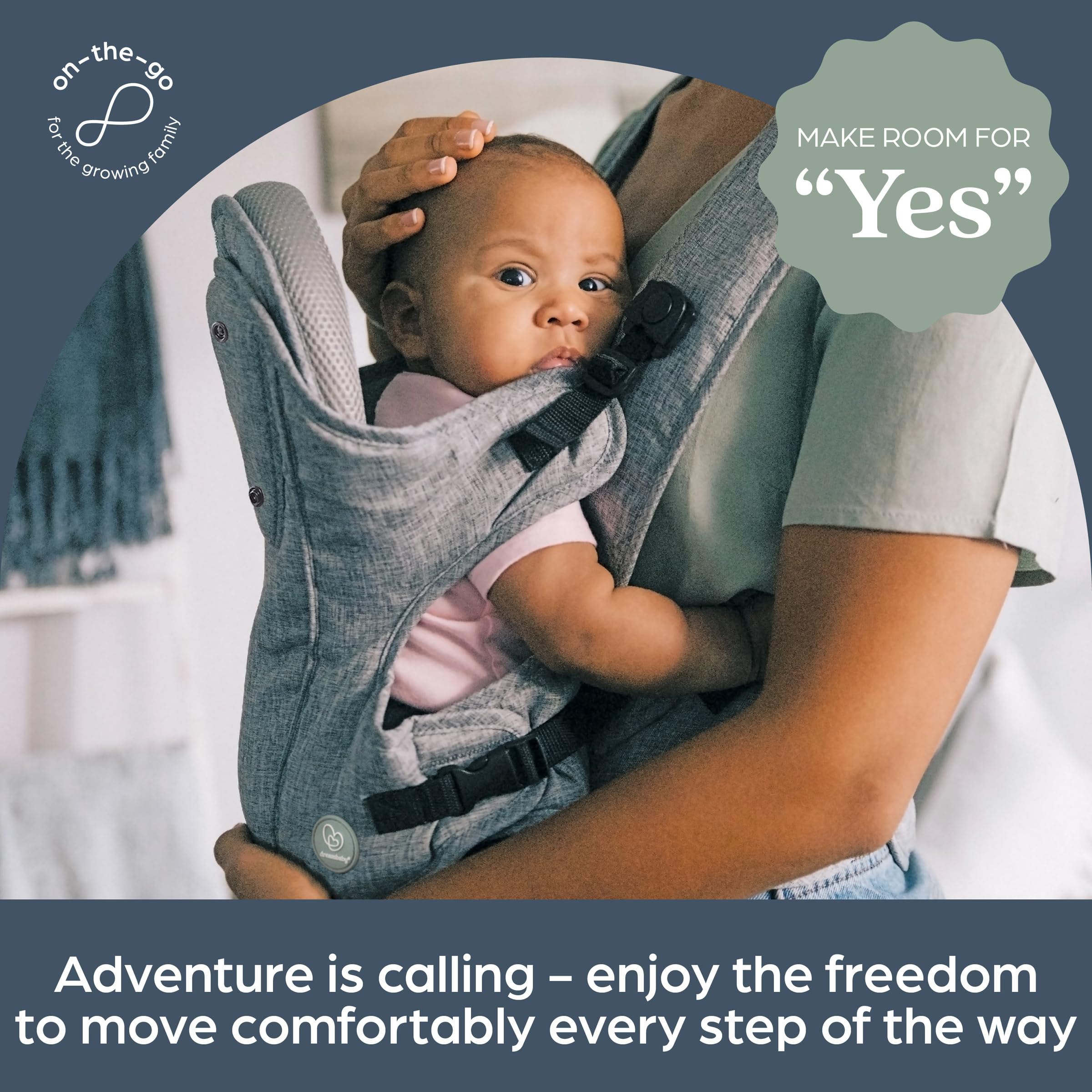 Dreambaby Oxford Carrier quick-release clip enables easy on/off transitions