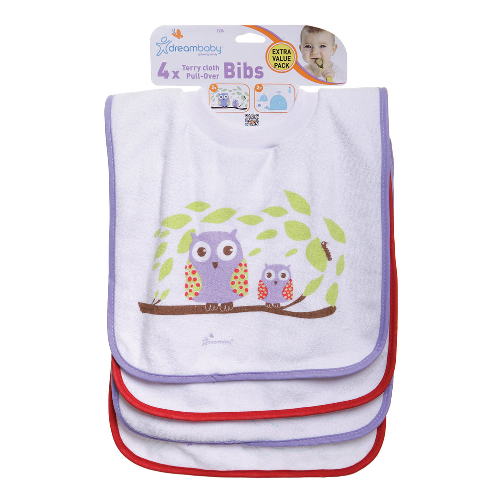 Dreambaby pullover bib laid flat highlights extra-large size for growing toddlers.