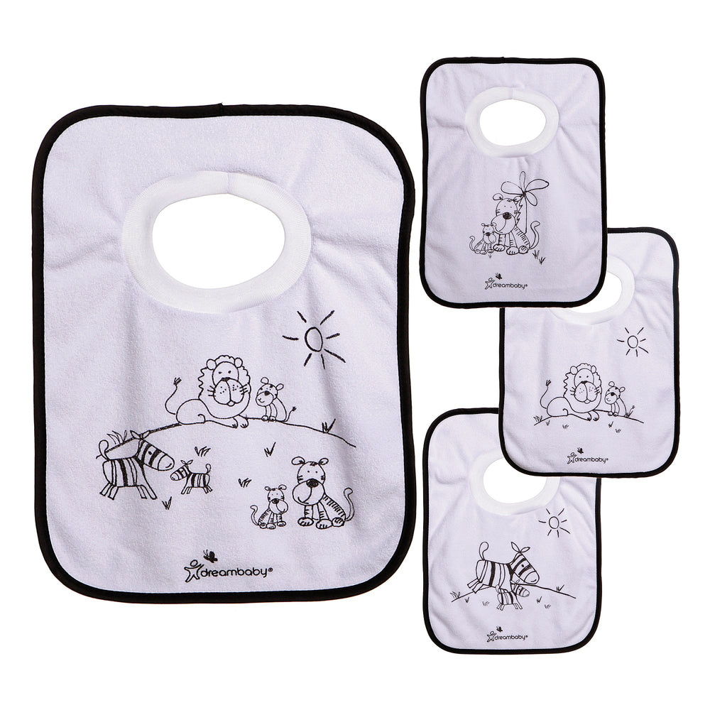 Dreambaby pullover bib terry closeup shows absorbent drool control for busy babies