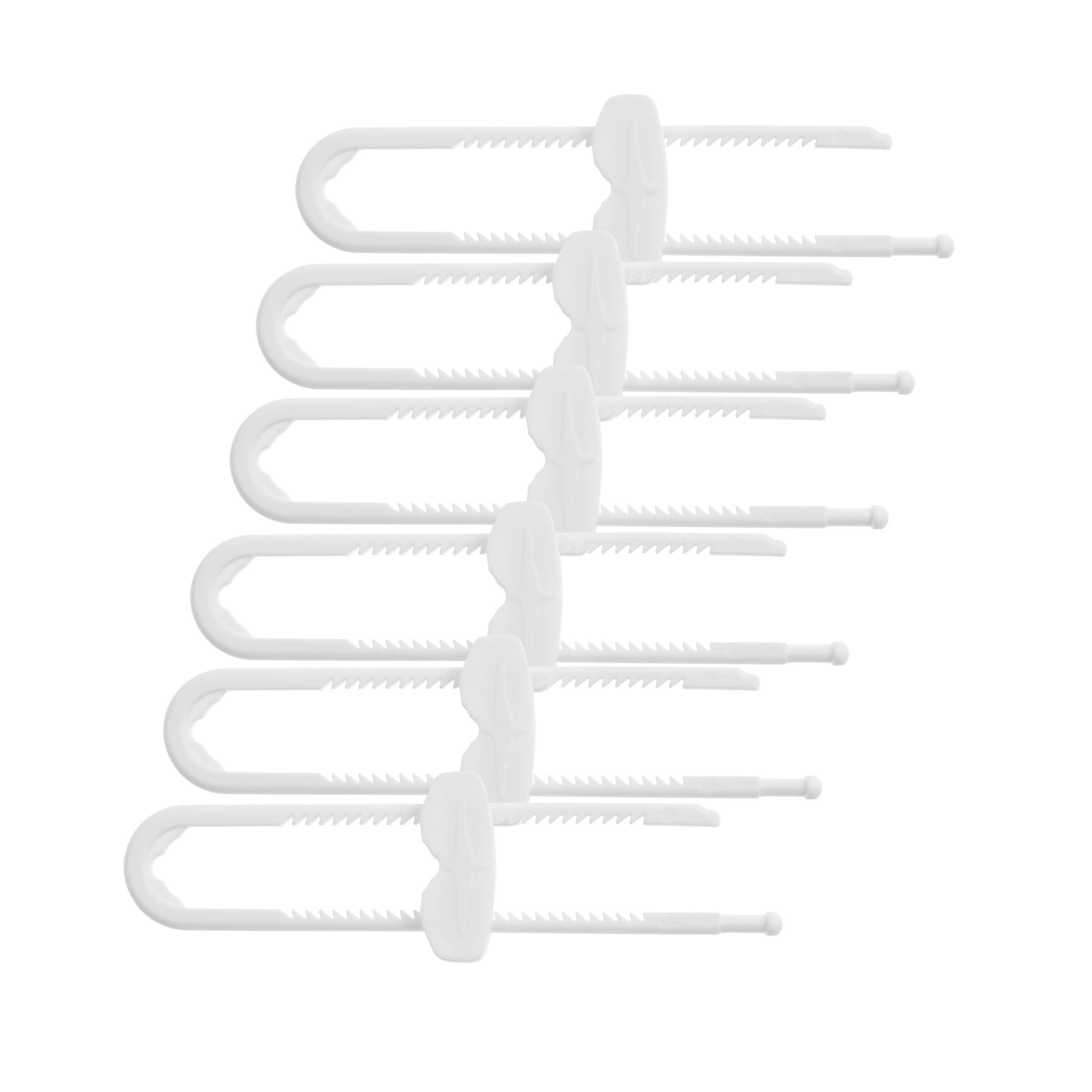 Dreambaby sliding locks on a white cabinet, keeping curious kids out