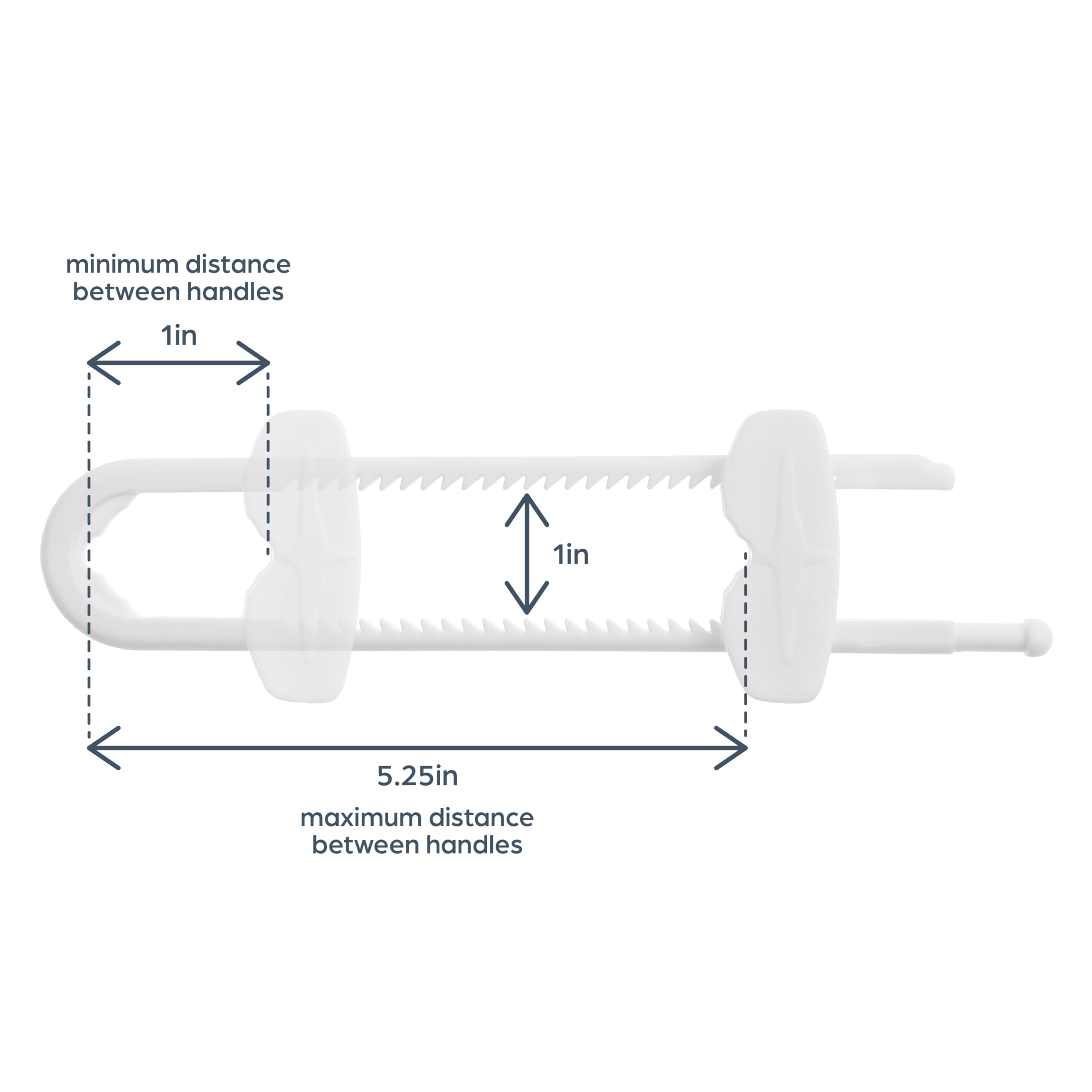 Dreambaby sliding locks fitted to a D-shaped handle for quick safety.