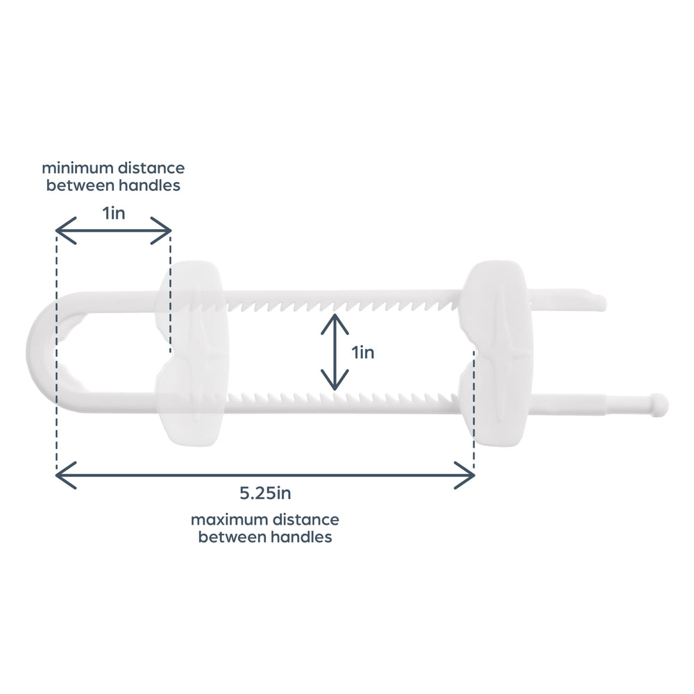 Dreambaby sliding locks fitted to a D-shaped handle for quick safety.