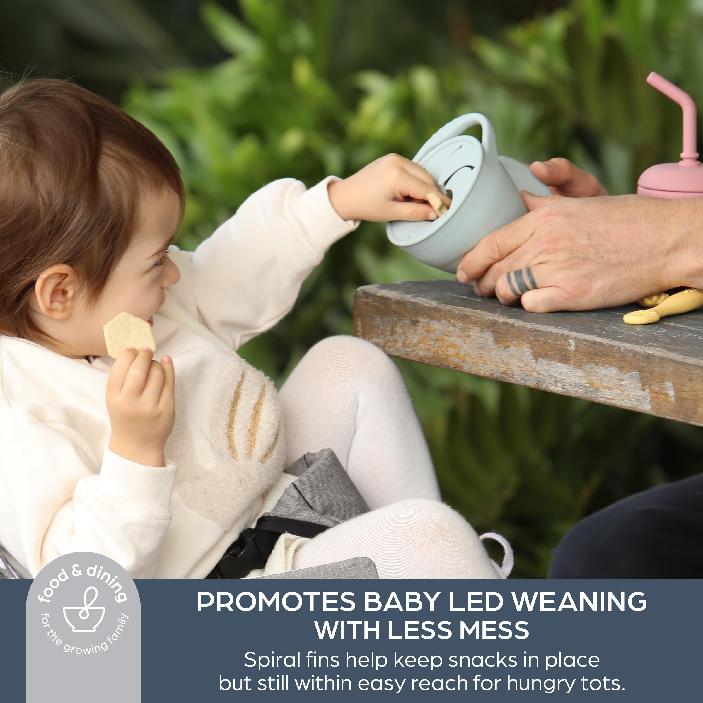Dreambaby snack cup lid secure and removable for fresh, mess-free snacking.
