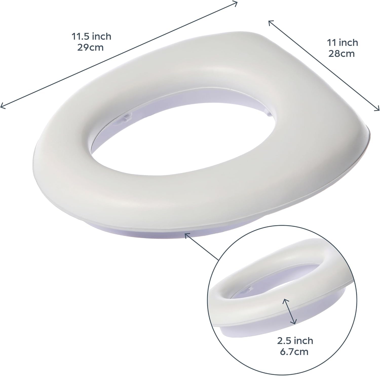Dreambaby Soft Touch Potty Seat on toilet demonstrates secure high-base positioning.