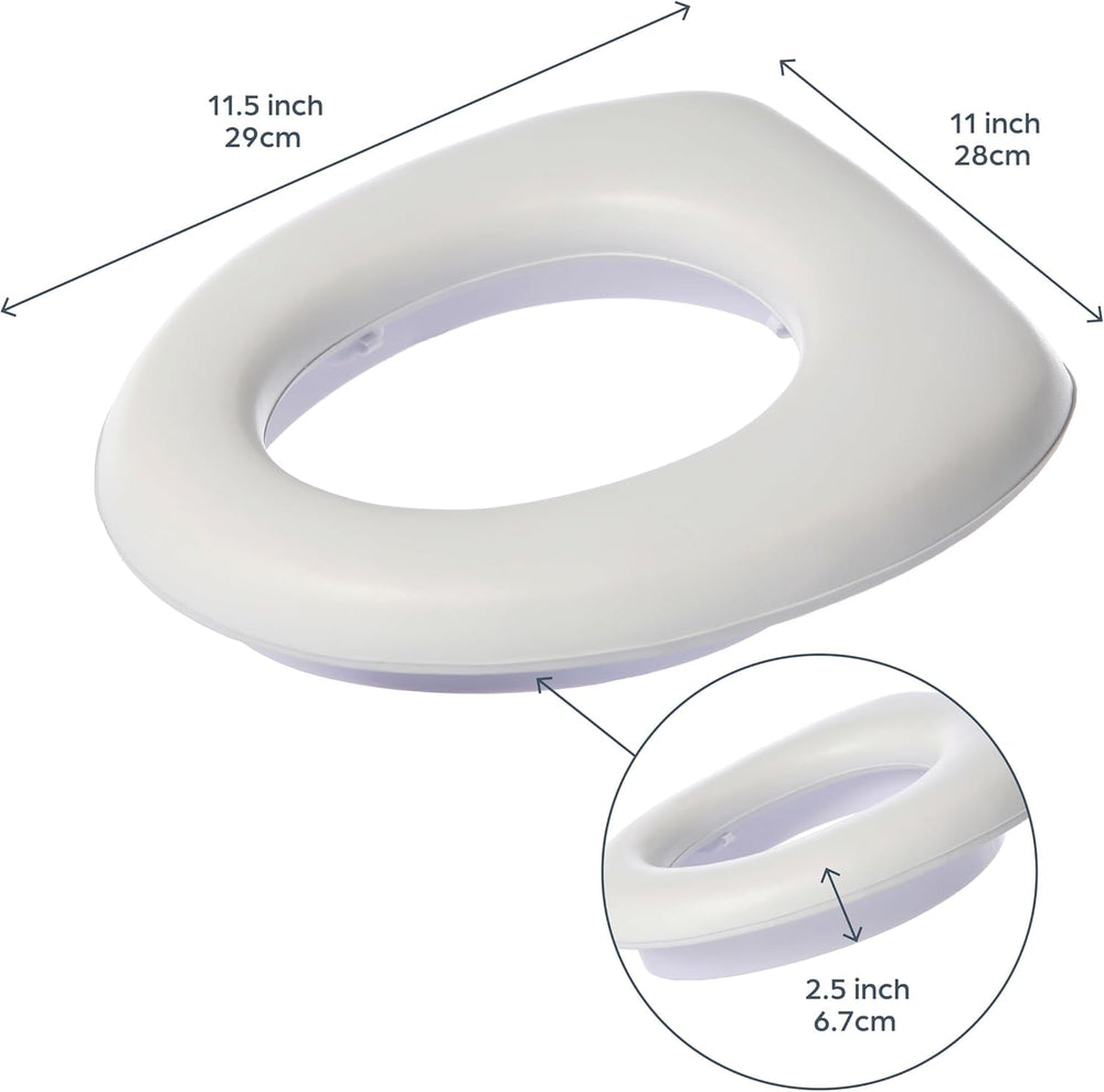 Dreambaby Soft Touch Potty Seat on toilet demonstrates secure high-base positioning.
