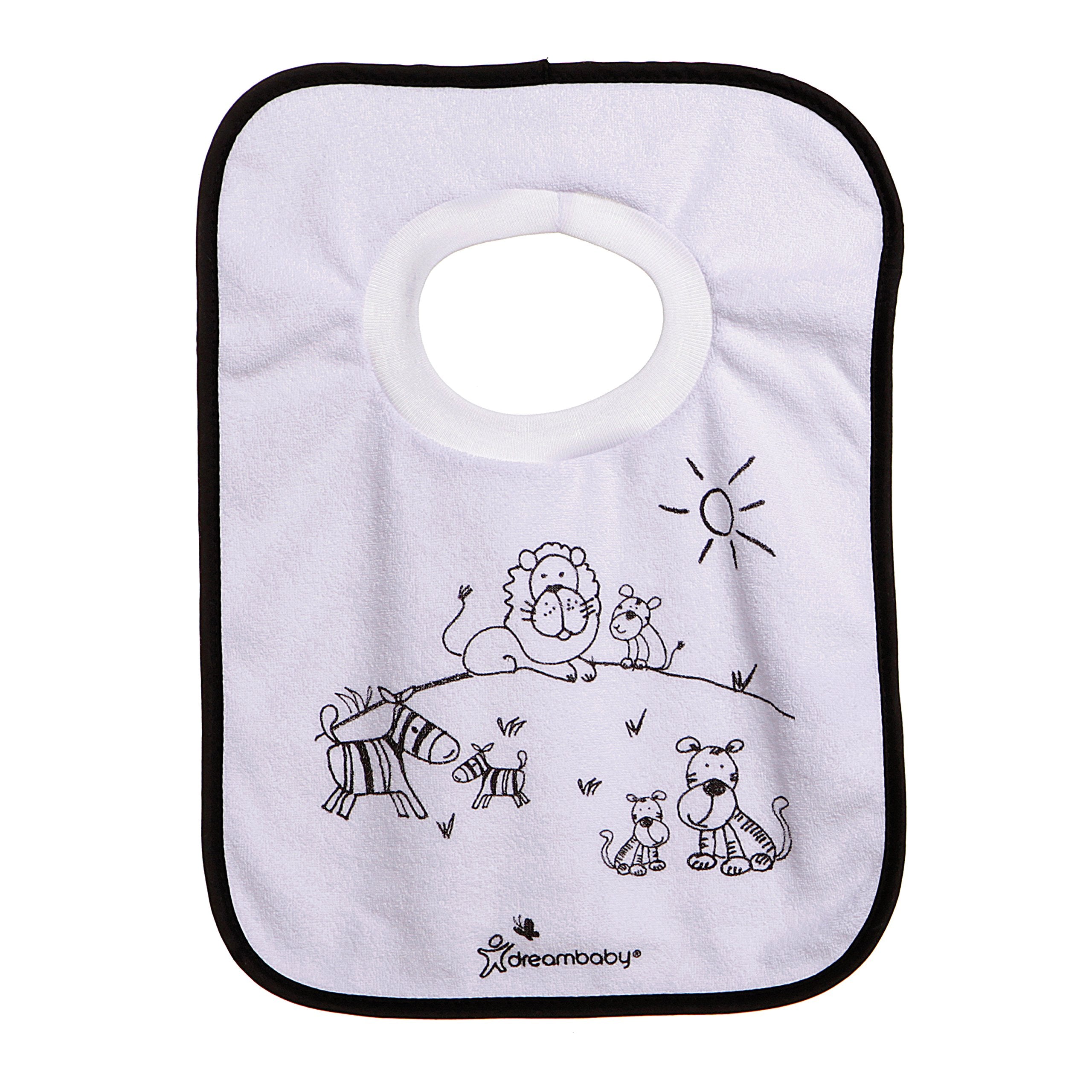 Dreambaby teething drool area features soft fabric for gentle teething comfort