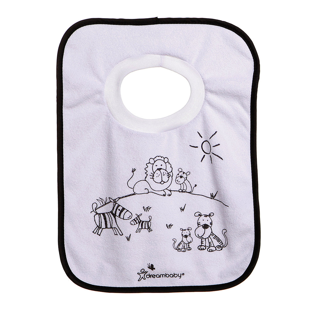 Dreambaby teething drool area features soft fabric for gentle teething comfort