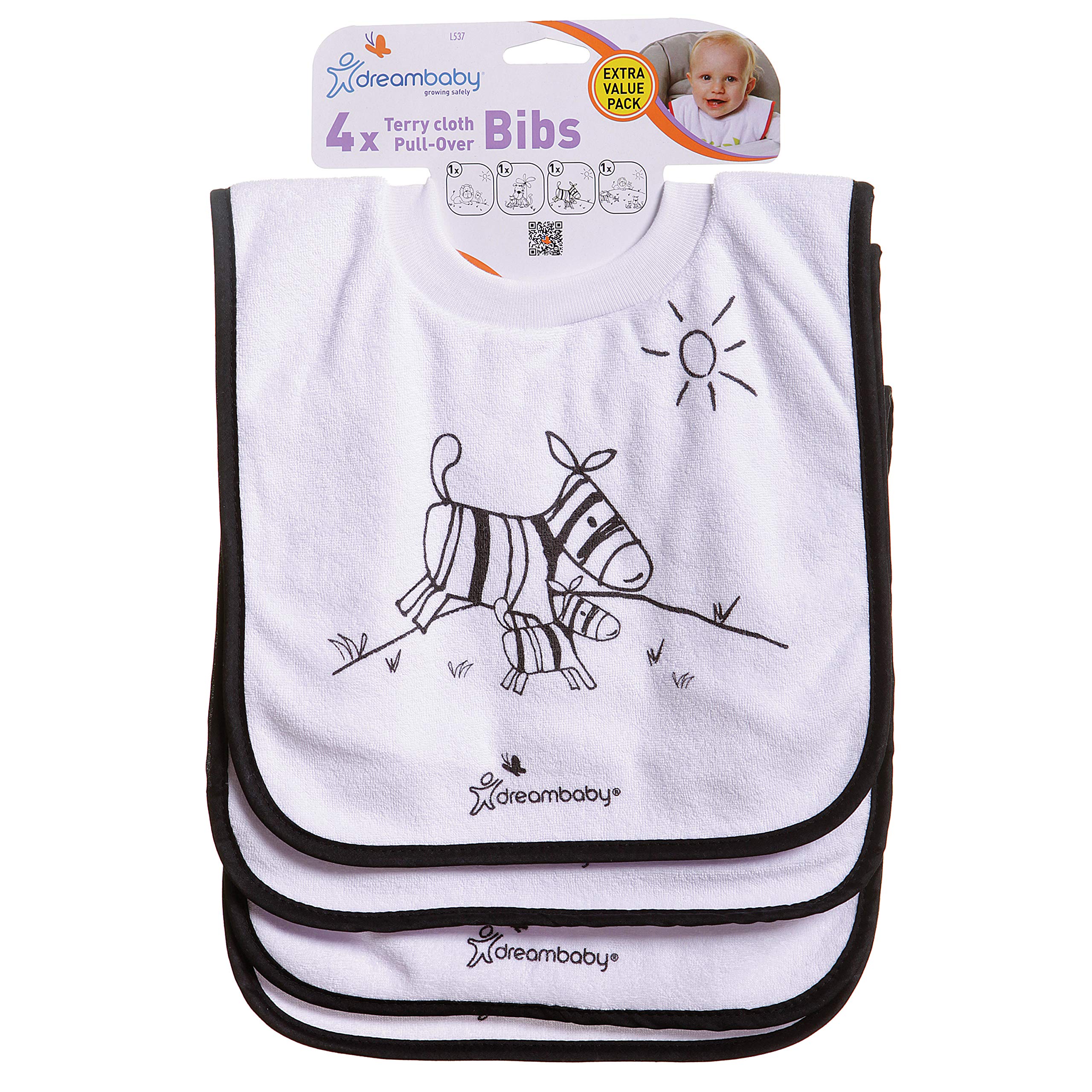 Dreambaby toddler dining style bib encourages tidy mealtimes and independence