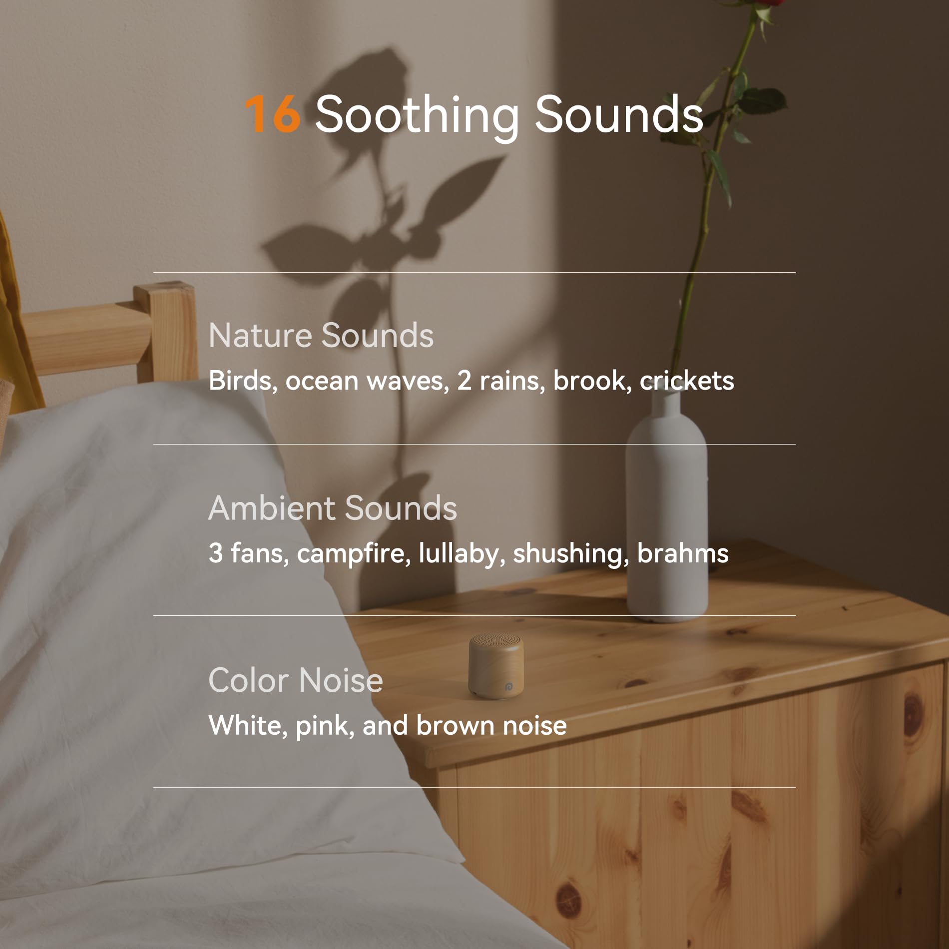 Dreamegg 18-sounds library offers customizable soundscapes for varied environments.