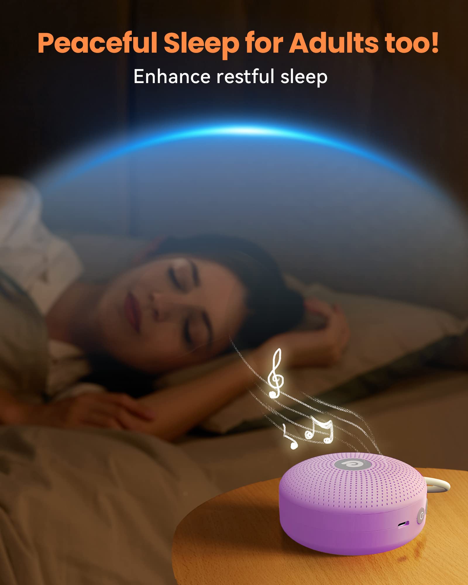 Dreamegg Baby Sleep Soother in-use image highlights bedside sleep benefits during bedtime routines.