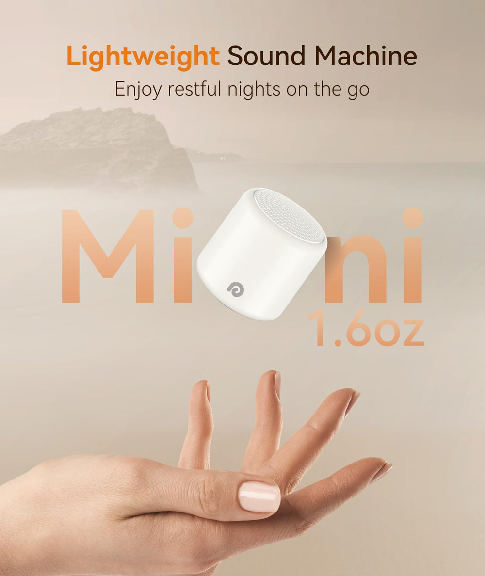 Dreamegg cream-color sleep gadget on nightstand designed for travel.