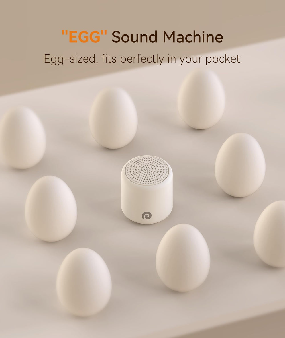Dreamegg portable travel white noise unit shows long-lasting battery.