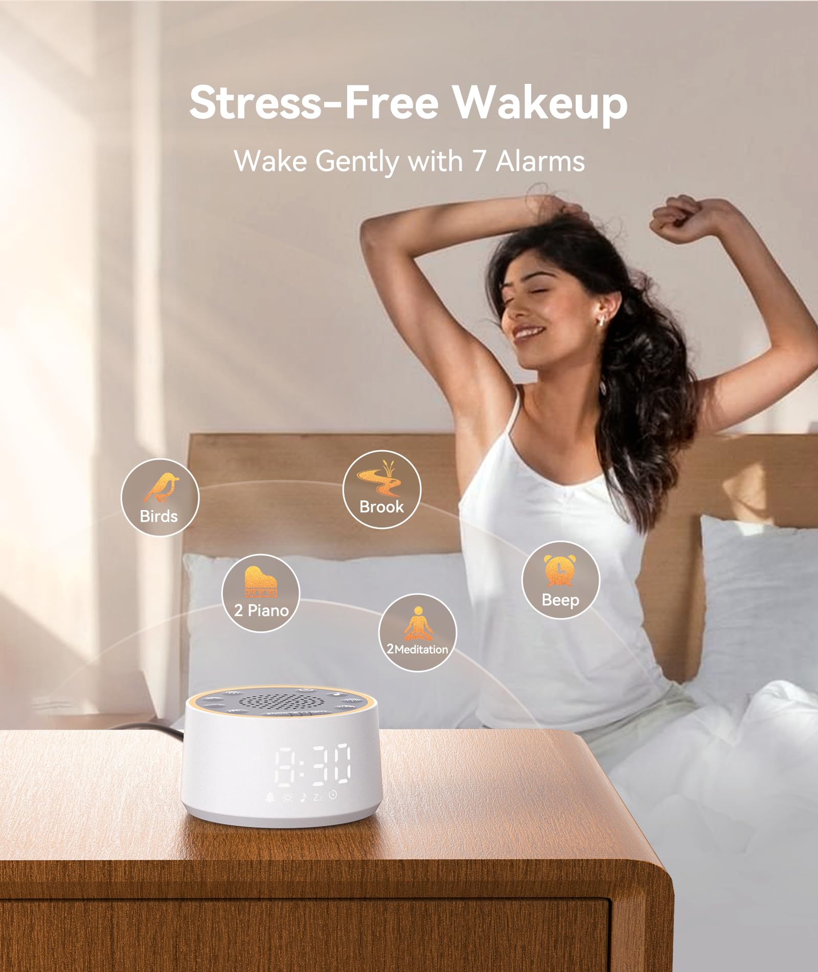 Dreamegg sound machine 5-level dimmer shown for comfortable night viewing.