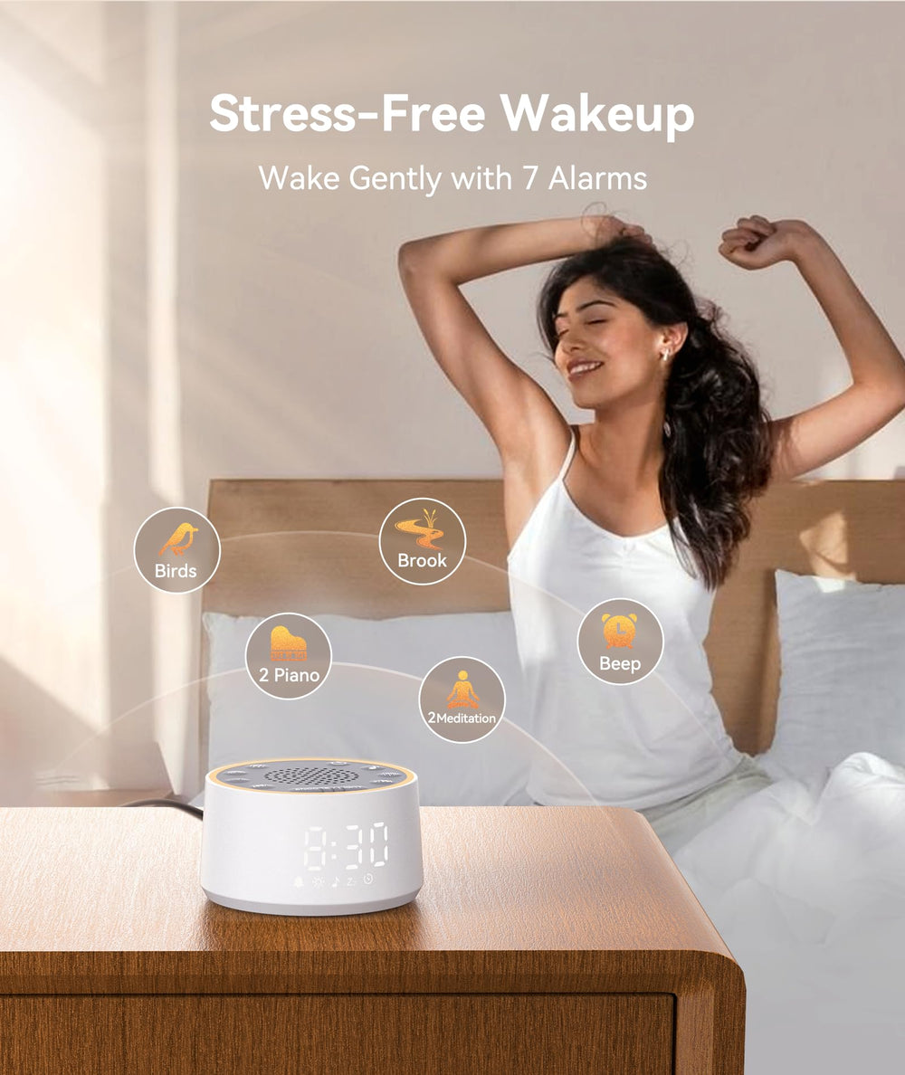 Dreamegg sound machine 5-level dimmer shown for comfortable night viewing.