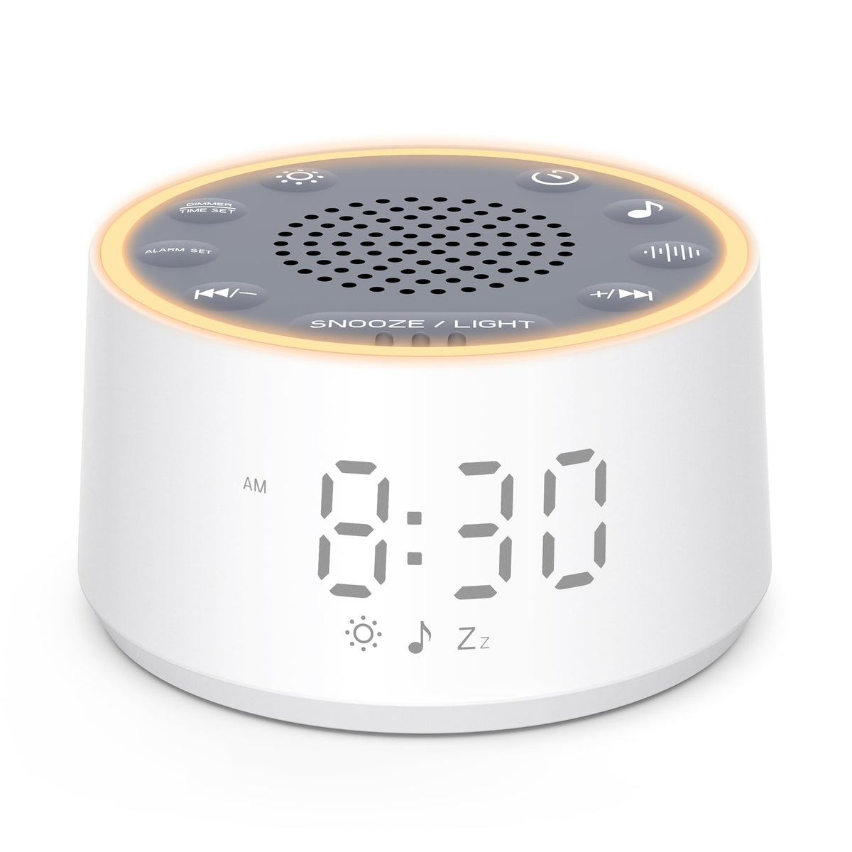Dreamegg sound machine with nursery lamp front view for soothing newborn sleep ambience.