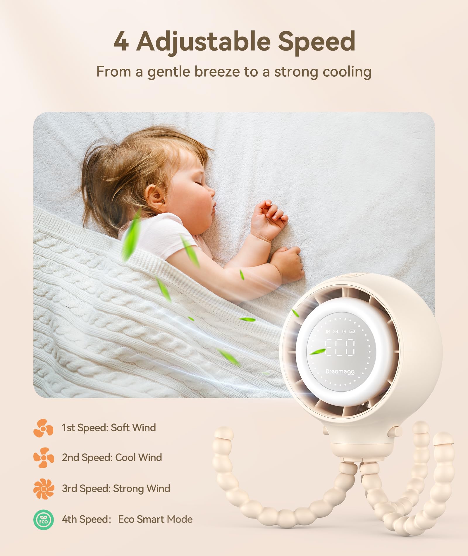 Dreamegg clip-on attachment keeps the fan firmly on strollers