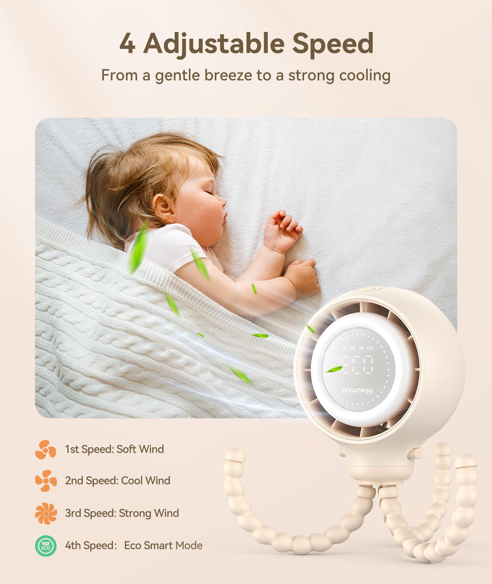 Dreamegg clip-on attachment keeps the fan firmly on strollers