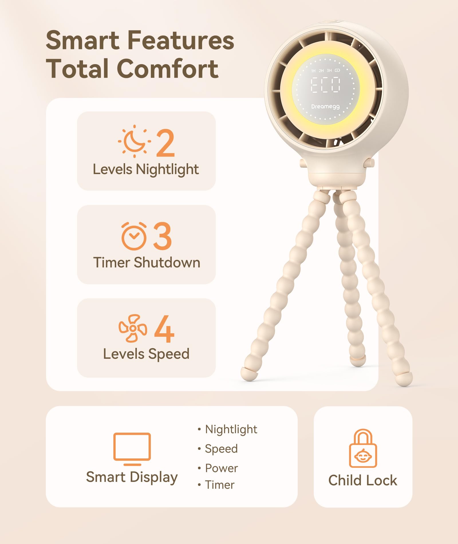 Dreamegg stroller fan night light provides soft glow during evening rides