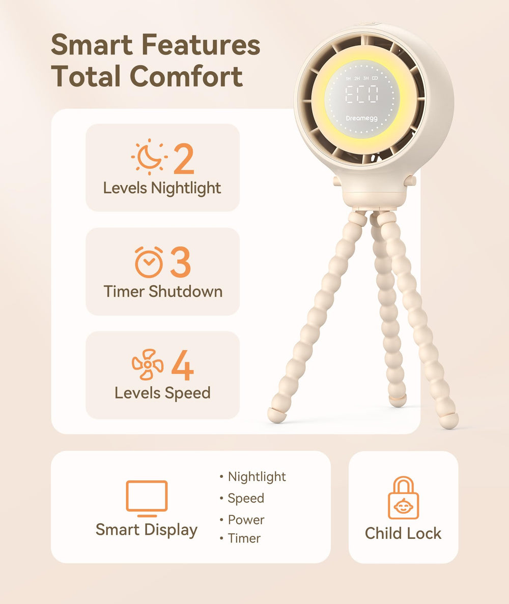 Dreamegg stroller fan night light provides soft glow during evening rides